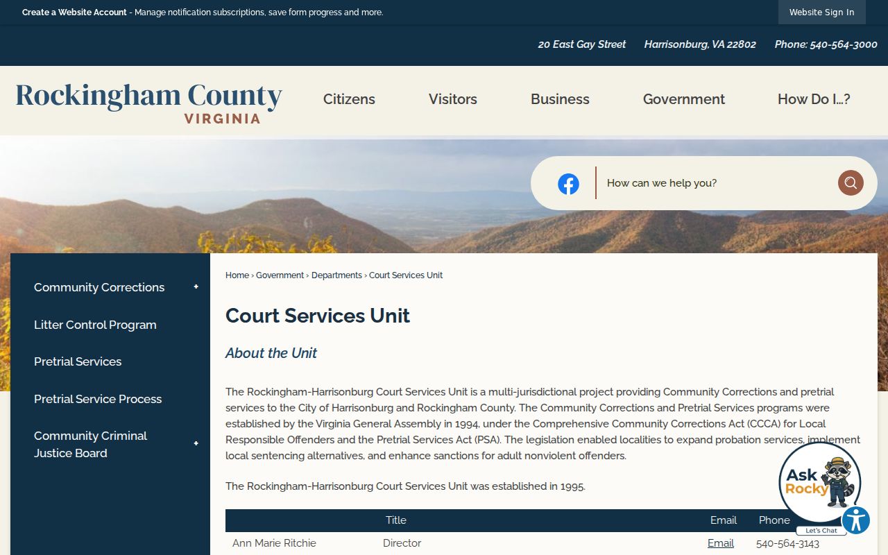 Rockingham Harrisonburg Court Services Unit pretrial and community corrections contacts