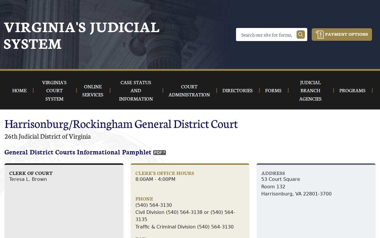 Harrisonburg and Rockingham General District Court directory and criminal docket schedule