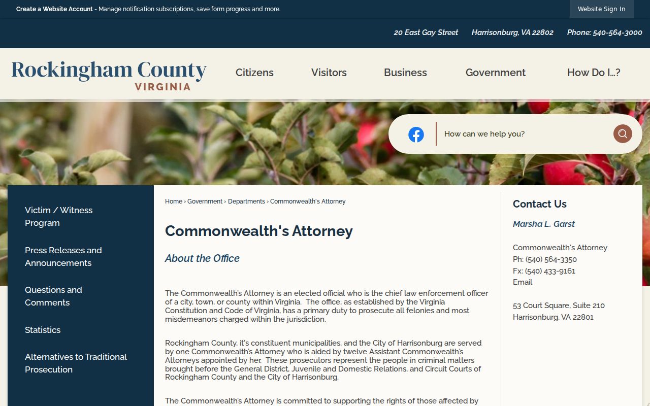 Rockingham County Commonwealth's Attorney office and victim witness information